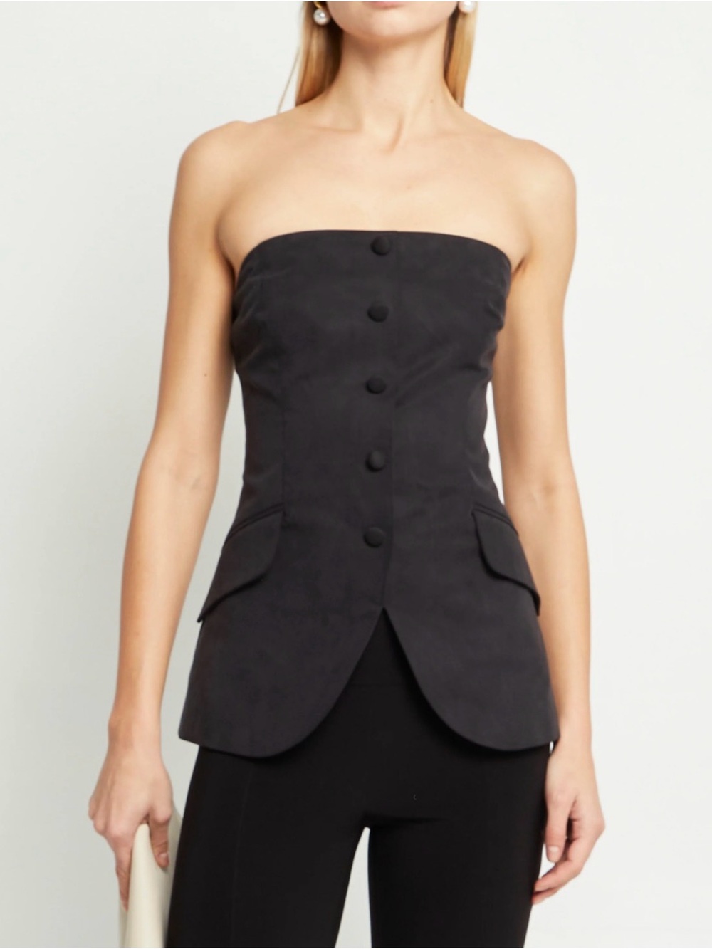 H&M Strapless Black Tailored Button Bustier Top